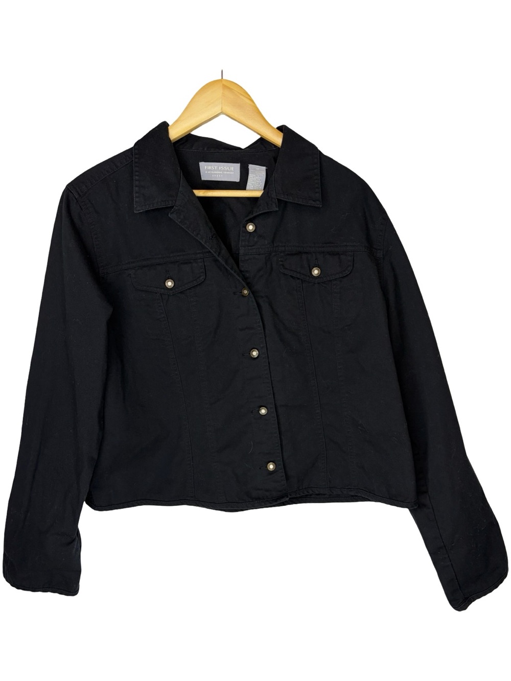First issue by Liz Claiborne Black cropped. Denim Jacket Classic Button-Up